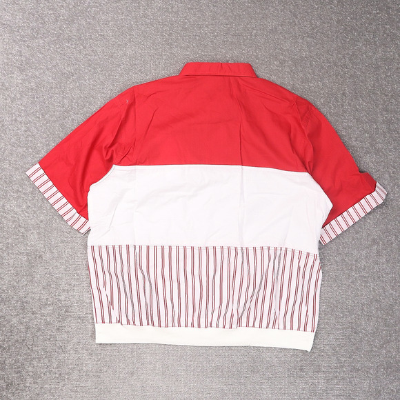 VTG 80s 90s Award Deadstock Large Red White Striped Short Sleeve Collared Shirt - Picture 2 of 9